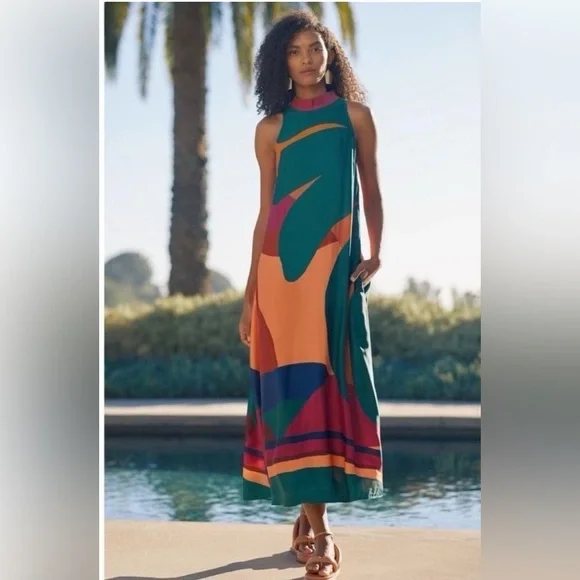 - Anthropologie X FARM RIO Halter Maxi Dress *-2 - Picture 3 of 11